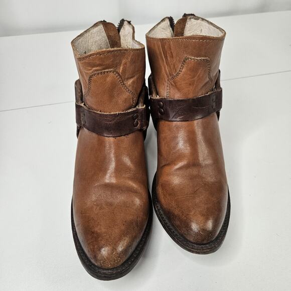 Freebird by Steven Phlow Size 10 Brown Two Tone Leather Ankle Heeled Booties Zip - Picture 6 of 12